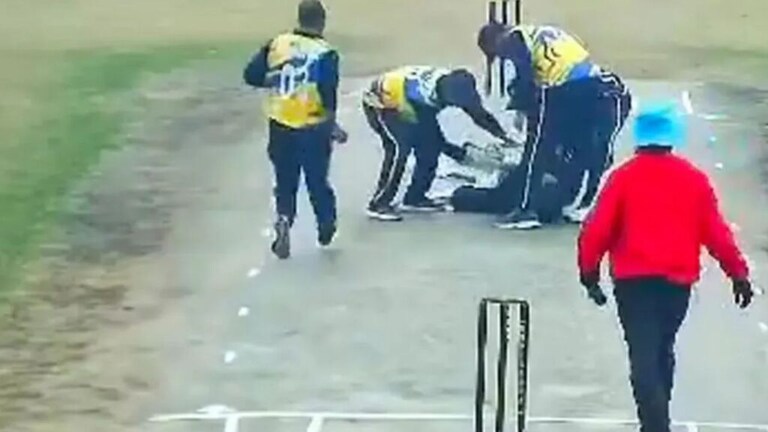 Video : हृदयद्रावक! फलंदाजी करताना जागेवरच कोसळला, हार्ट अटॅकने तरूणाचा मृत्यू cricket match death heart attack noida death player ran to take raun suddenly got heart attack delhi noida news