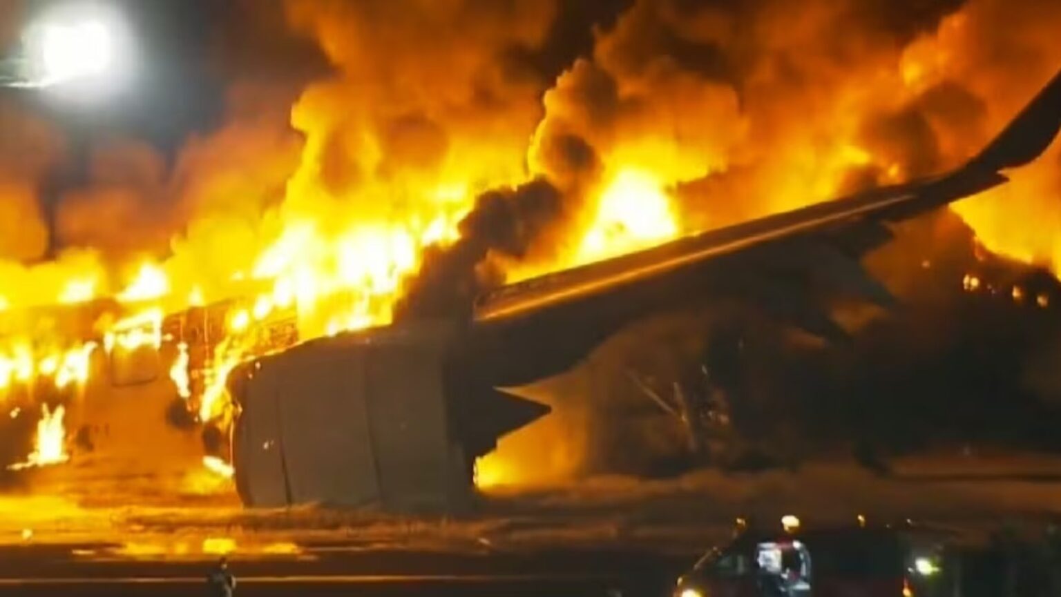 Two planes collide and catch fire at Tokyo Haneda Airport in Japan 379 passengers are rescued