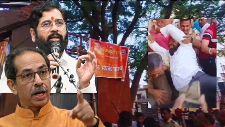 Shivsena : ठाकरेंच्या शिवसेना कार्यालयावर बुलडोझर, सांगलीत दोन गटात जबरदस्त राडा uddhav thackeray vs eknath shinde sangli news thackeray and shinde group clashes together on party office demolish sangli news