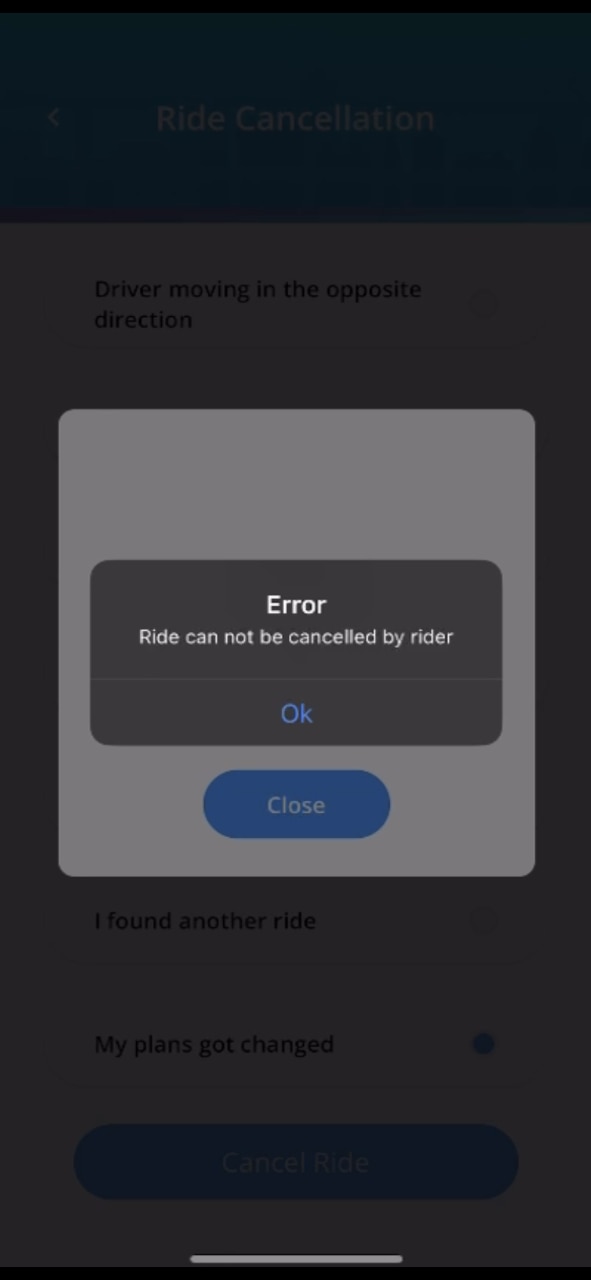 Users could not cancel the cab booking, even after several attempts 