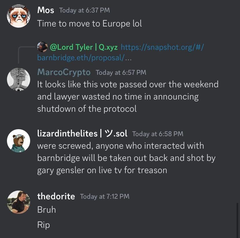 Mixed reactions from BarnBridge DAO members on Discord. Source: Discord