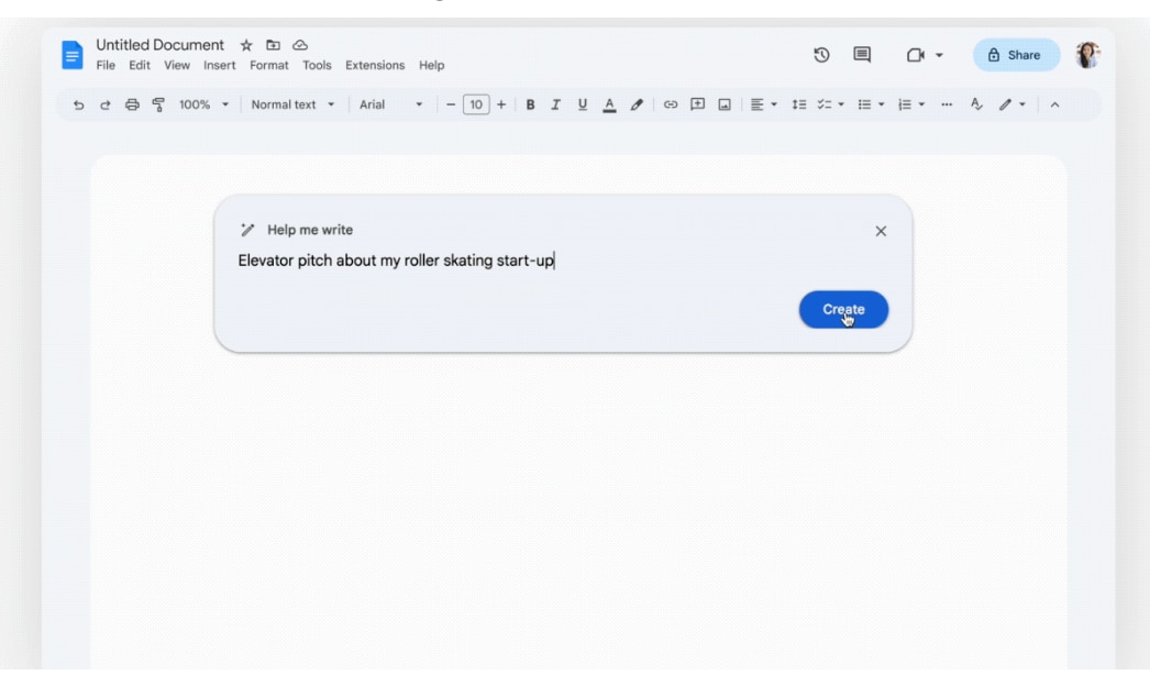 Help Me Write AI feature by Google Docs