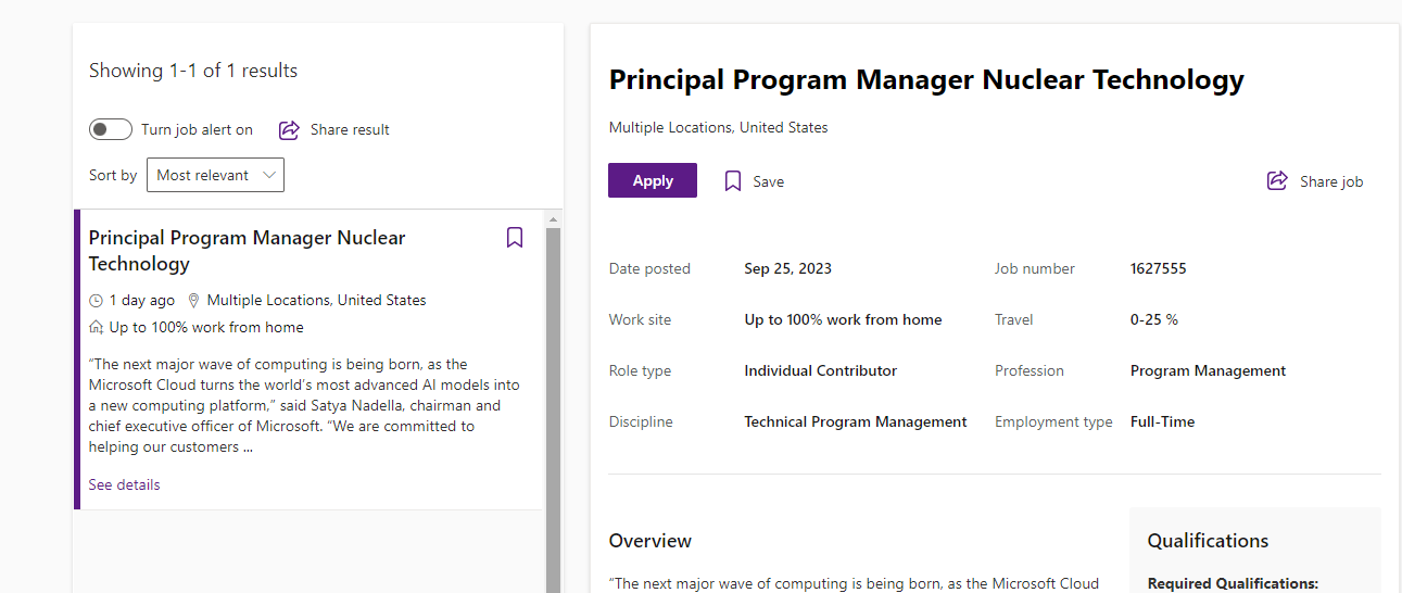 (Microsoft's job posting, Photo: Microsoft)