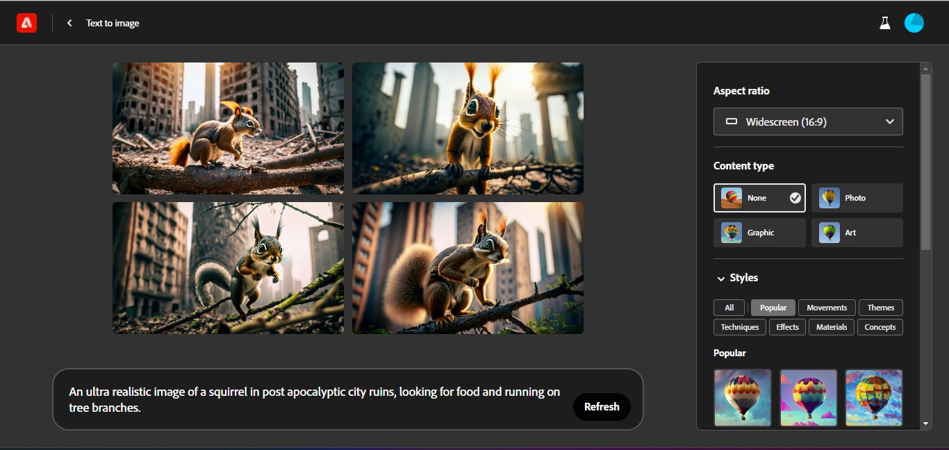 Prompt 2 : Squirrel in post apoclyptic era ( Image: Adobe Firefly)