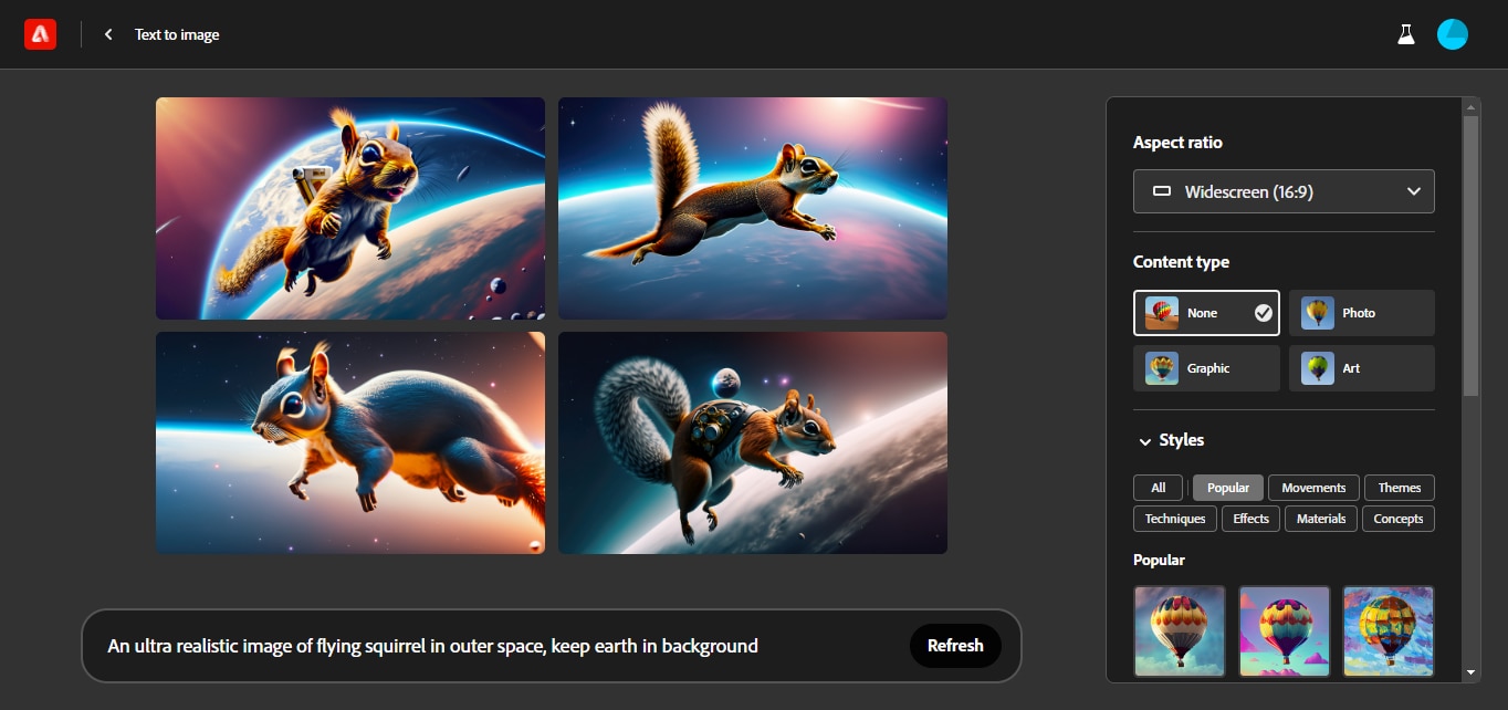 Prompt 1 : Flying Squirrel ( Image: Adobe Firefly)