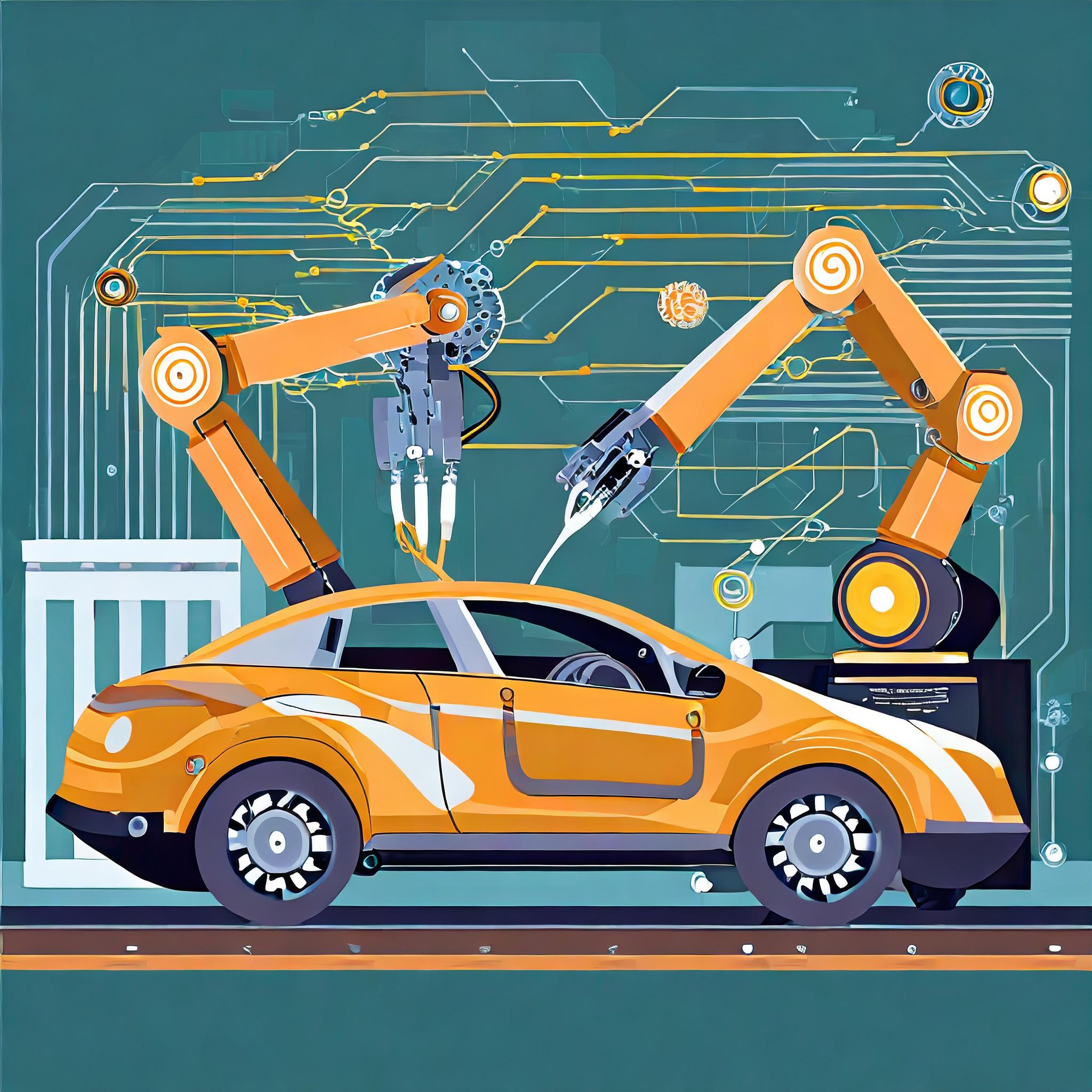 An illustration showing how automation is being used in the automobile sector