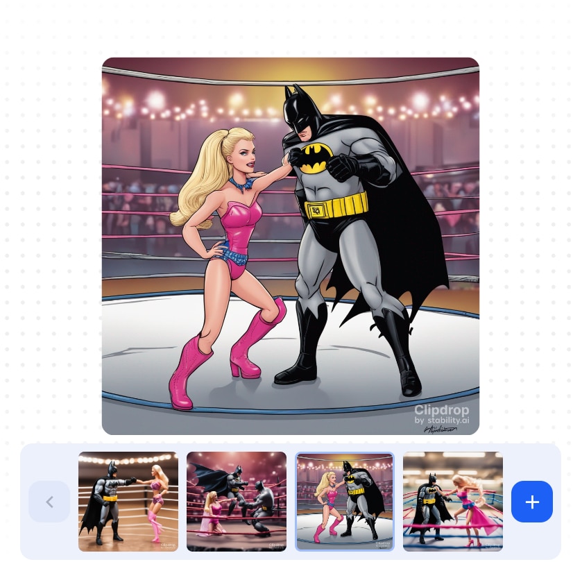 Barbie & Batman in wrestling ring, Image via Clipdrop