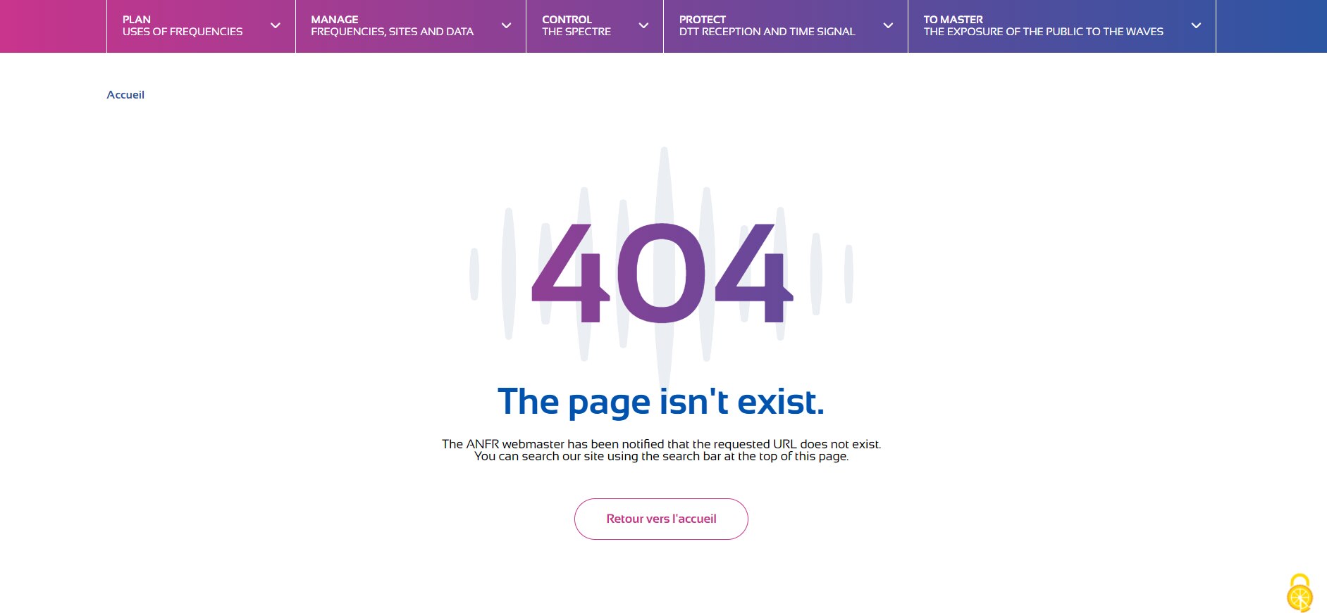 Screenshot of the ANFR website page unavailable