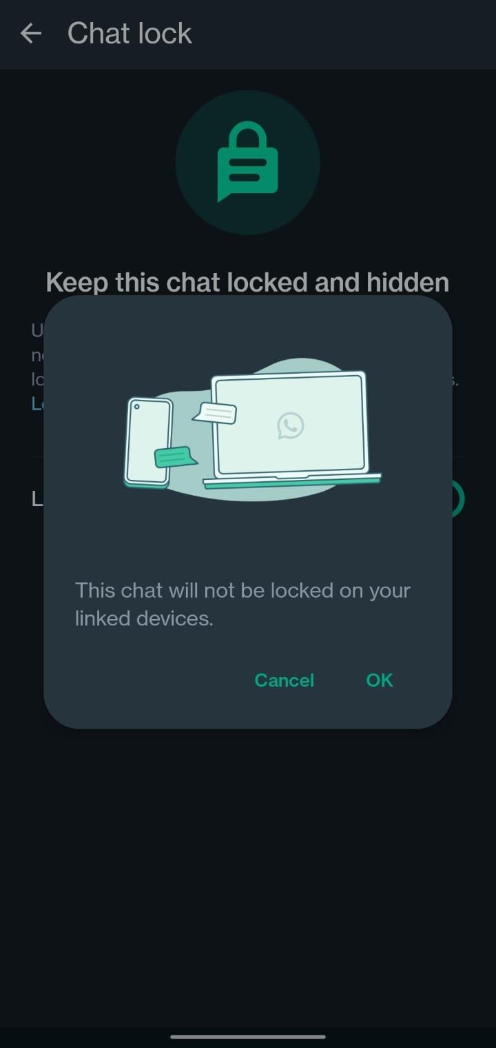 Screenshot of popped up message