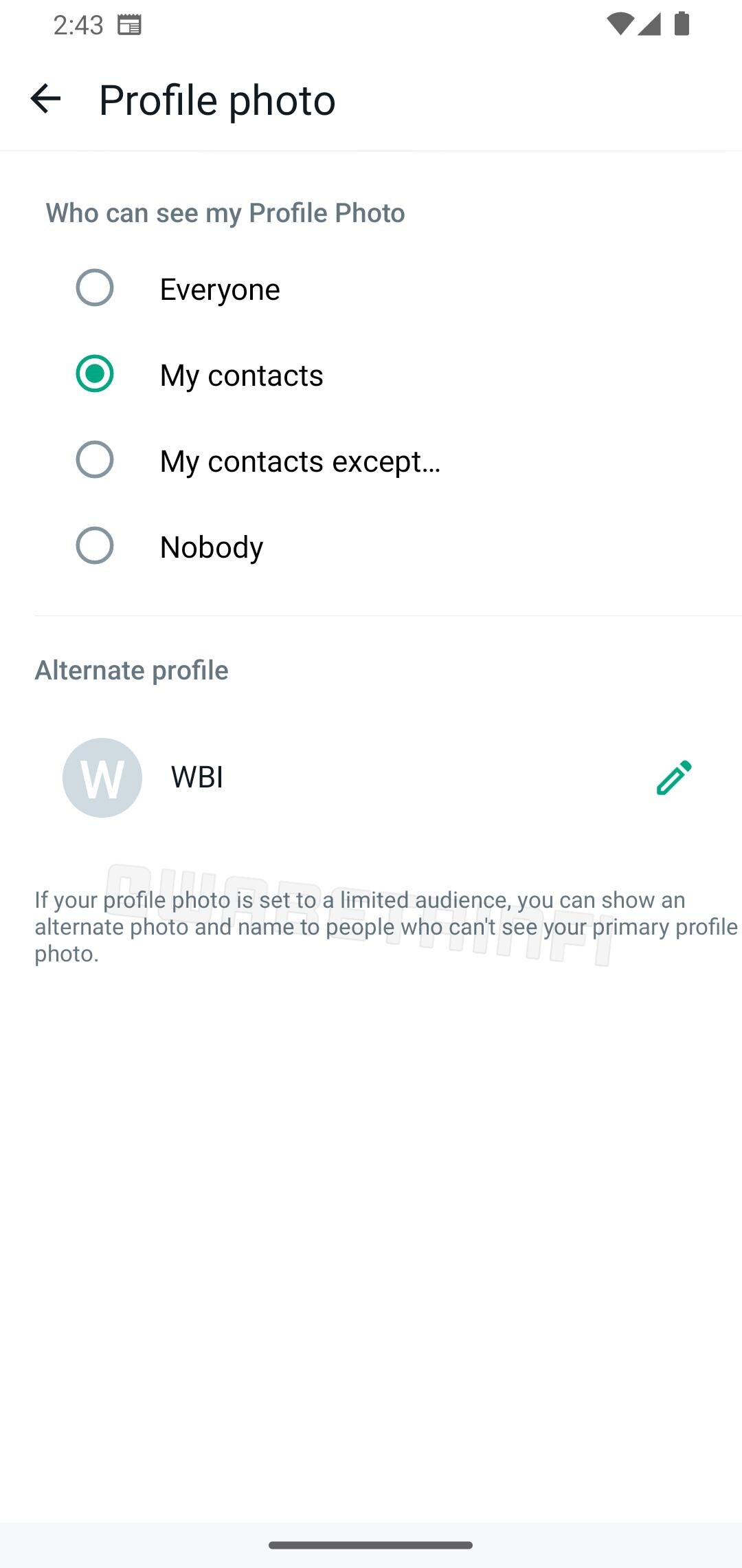 WhatsApp new feature 'Alternate Profile' (Image Source - WABetaInfo)