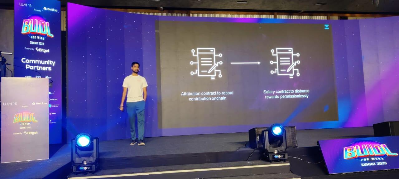 Rohit Goyal, Co-founder, Mudrex & JediSwap, presenting the presentation in Buidl4Web3 event held at Bengaluru. 