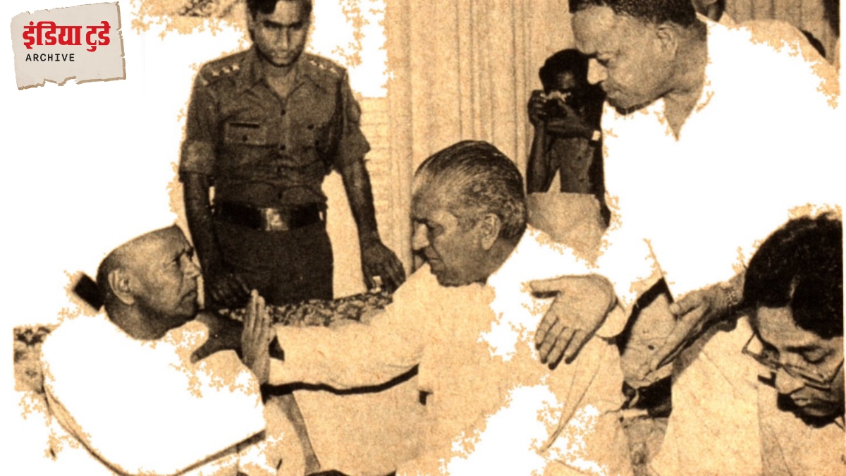 हरियाणा के तत्कालीन राज्यपाल जीडी तापसे और चौधरी देवी लाल/तस्वीर - इंडिया टुडे मैगजीन