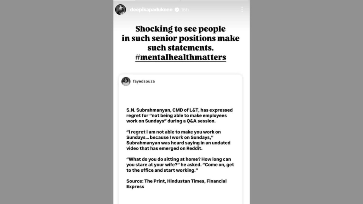 अभिनेत्री दीपिका पादुकोण ने इंस्टाग्राम पर एक स्टेटस में सुब्रह्मण्यन के बयान की आलोचना की