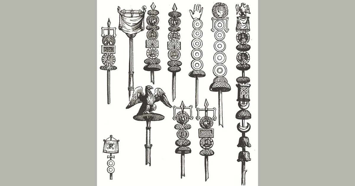 ग्यारह शाही रोमन वेक्सिलोइड्स की तस्वीर, जिसे अपने तरह का पहला झंडा बताया जाता है.