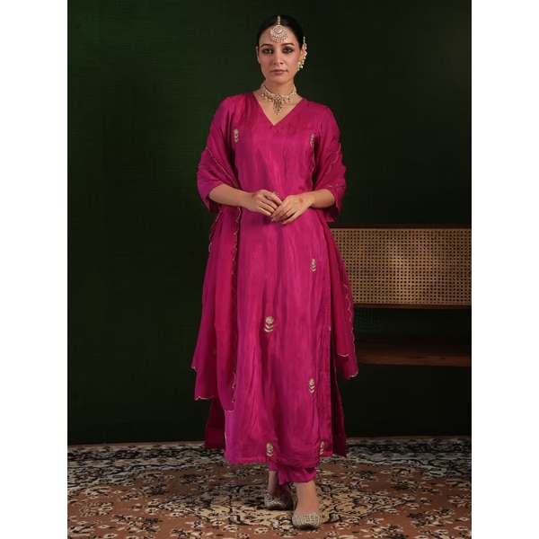 Pink Aari Embroidered Silk Blend Suit, ₹11,660
