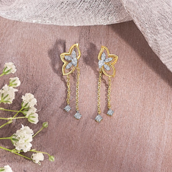 PNG Jewellers Floral Gold & Diamond Drops & Dangler Earring, ₹46,265