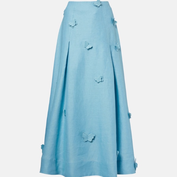 Farm Rio Patch-Appliqué Linen Midi Skirt, ₹33,383
