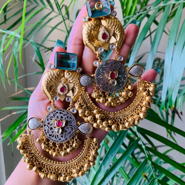 SamAsha Jewellery Jumbo Jaipuri Chandbali Earrings, ₹4,999