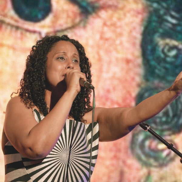 Video still of Raman from a show at St James’s Church, Piccadilly, London, 2025