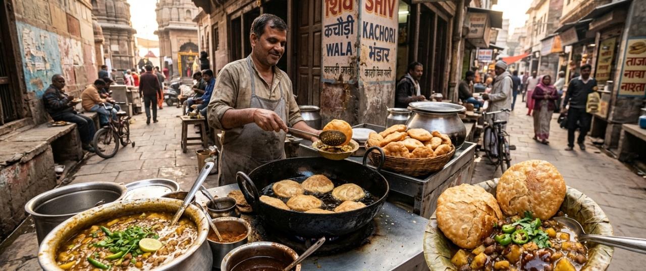 बनारस की कचौड़ी गली (फोटो : AI)