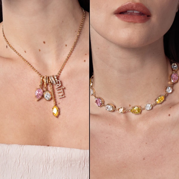 Faith Charms Necklace, ₹3,500, and Cloud Burst Linear Choker, ₹5,000