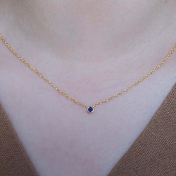 Anushka Jain Jewellery 925 Sapphire Solitaire Necklace In Sterling Silver With Gold Vermeil, ₹3,799