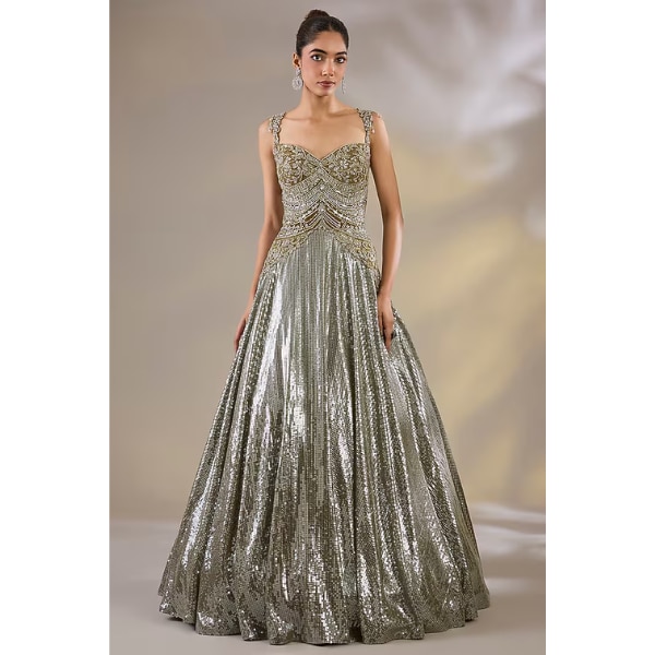 Chaashni by Maansi and Ketan Green Imported Crystal Embellished Gown, ₹51,995