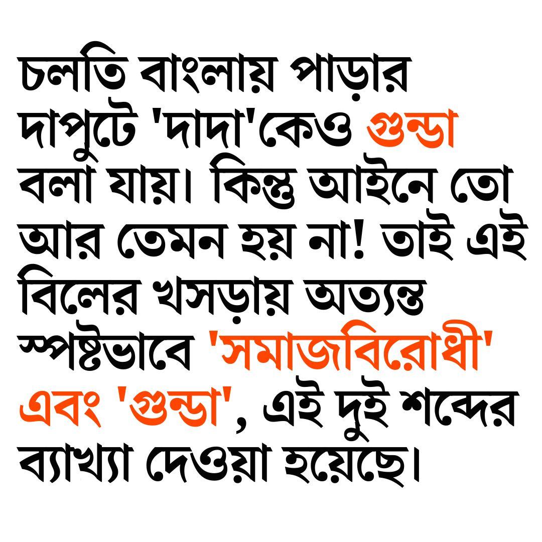নয়া বিলে সমাজবিরোধী কার্যকলাপ এবং গুন্ডামির পরিধি ও সংজ্ঞাও লেখা আছে।