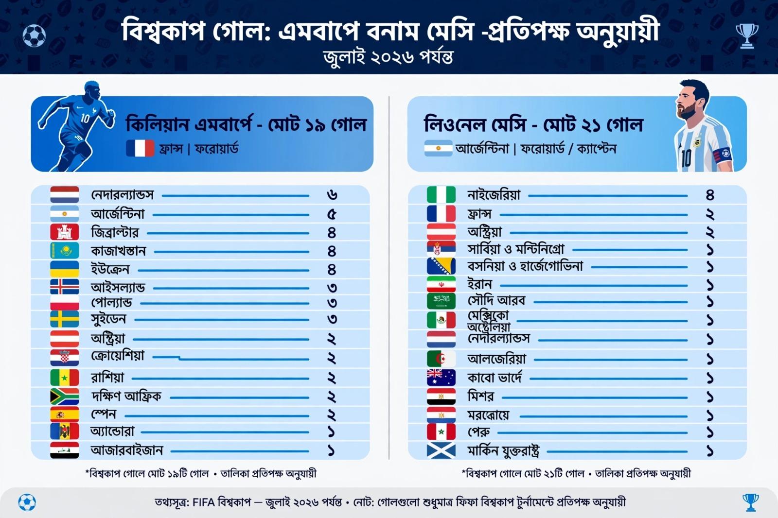 মেসি ও এমবাপের বিশ্বকাপে গোল