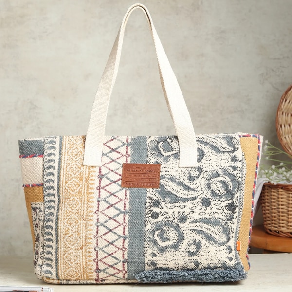 Elysira Block-Printed Cotton Tote Bag, ₹2,990