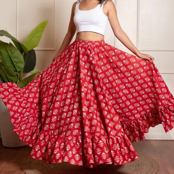 Pomcha Rang Malhaar Red Hand Block Print Skirt, ₹3,899