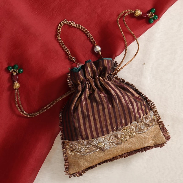 WeaverStory Elegant Striped Embroidered Potli Bag, ₹5,995
