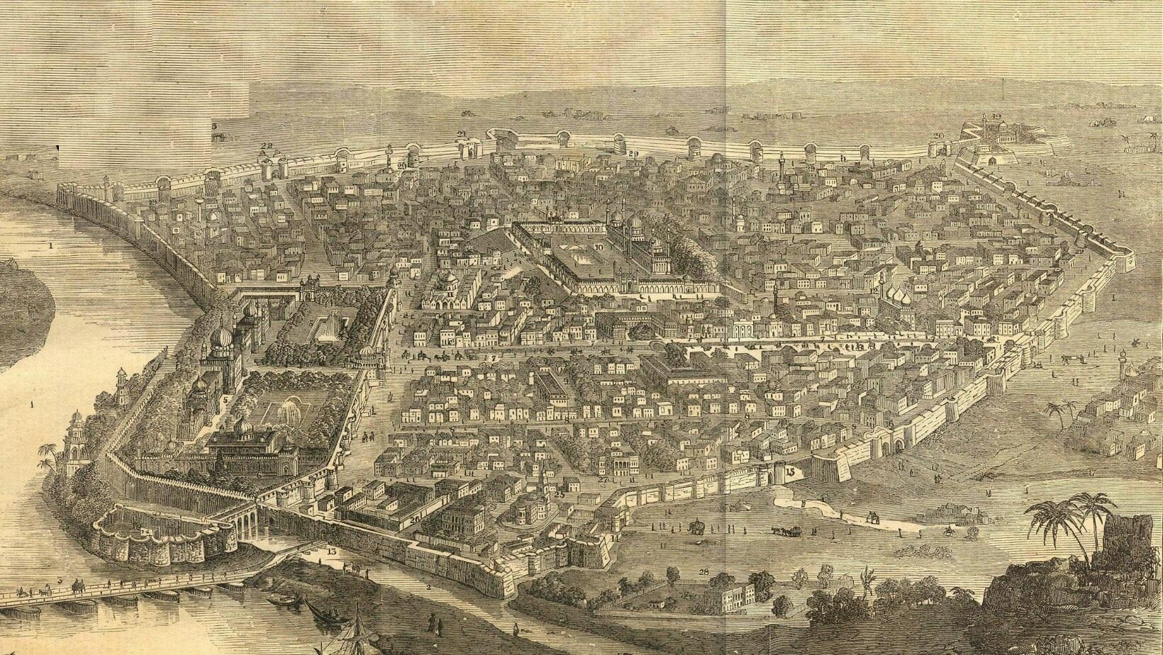 इलस्ट्रेटिड लंदन न्यूज में 1858 में प्रकाशित शाहजहानाबाद का एक स्केच (फोटो : विकिमीडिया कॉमन्स)