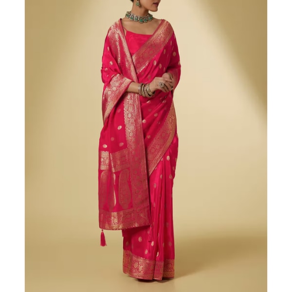 Kalki Rani Pink Silk Zari Woven Saree With Floral Motifs, ₹3,995