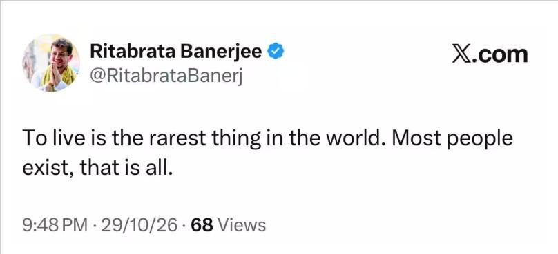 এক্স হ্যান্ডেলে ঋতব্রত বন্দ্যোপাধ্যায়ের পোস্ট