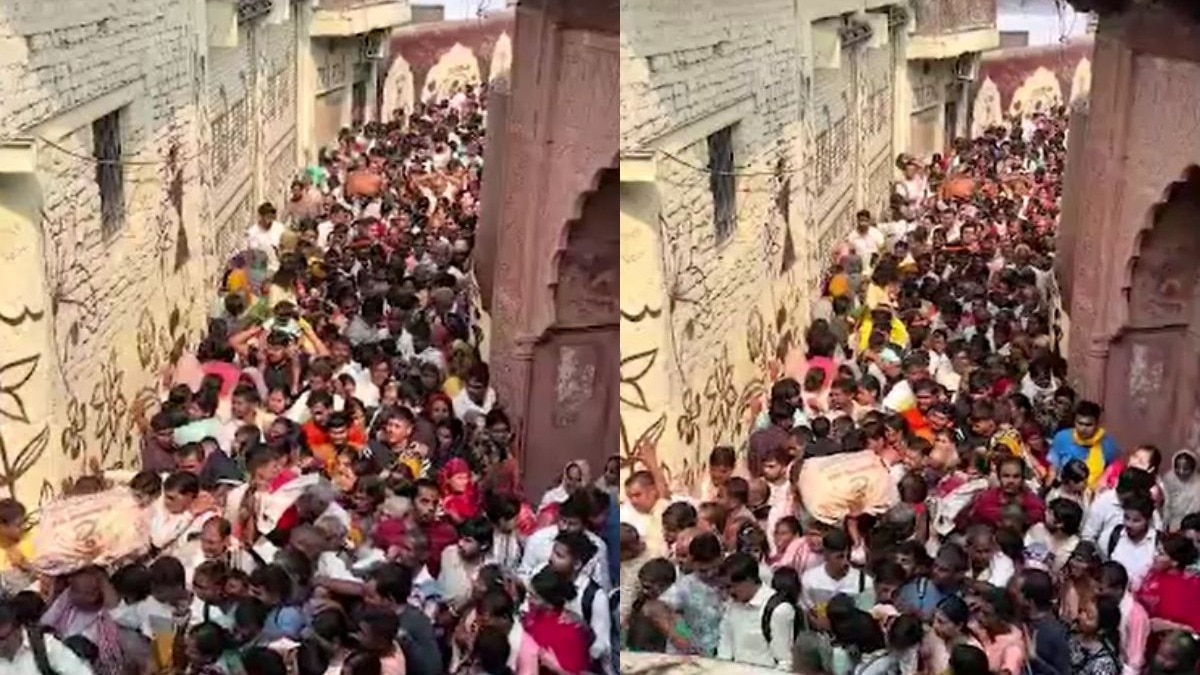 गोवर्धन पूजा पर वृंदावन की सकरी गलियों में उमड़ा श्रद्धालुओं का सैलाब, निधिवन मंदिर के आसपास नहीं मिली पैर रखने की जगह 