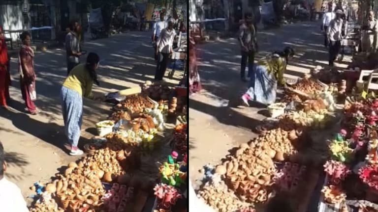 रोड किनारे दिवाली के सजावटी सामान बेचने वाले गरीबों पर भड़की पूर्व IAS की बेटी, तोड़े दीये UP Tak