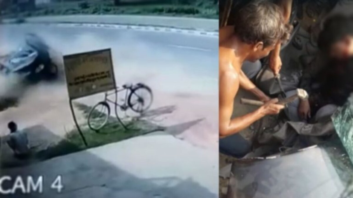 हरदोई: तेज रफ्तार कार का टायर फटा, डिवाडर से टकराकर जेसीबी में घुसी, ऐसे निकली डेड बॉडी UP Tak