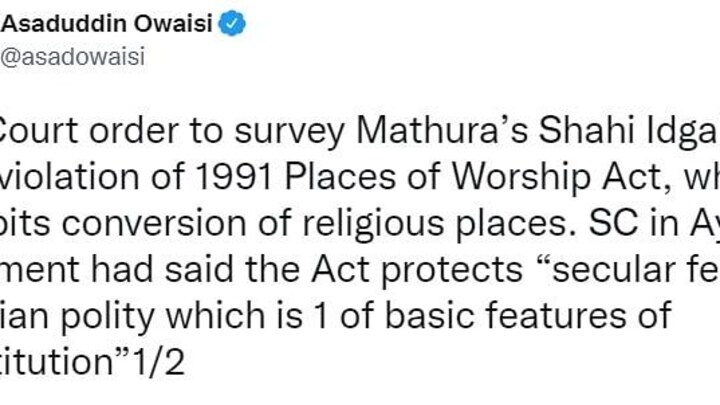 कृष्ण जन्मभूमि-शाही ईदगाह मस्जिद: ओवैसी बोले- कोर्ट मुस्लिम विरोधी हिंसा का रास्ता खोल रहा UP Tak