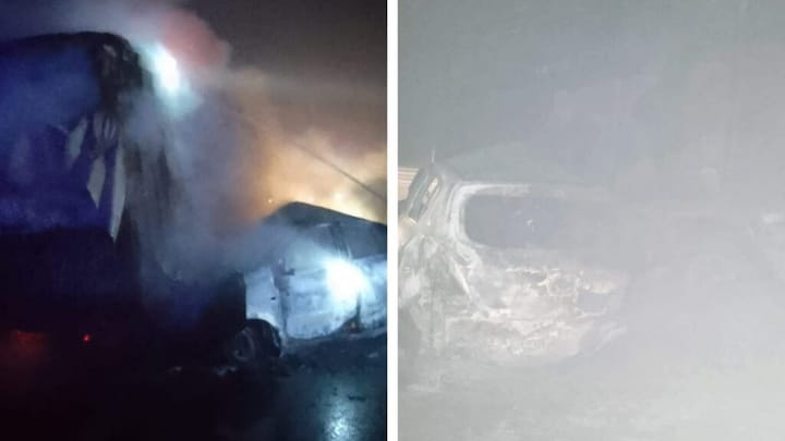 हमीरपुर: कोहरे का कहर! ट्रक और कार में हुई भिड़ंत, कार सवार तीनों की जलकर दर्दनाक मौत UP Tak