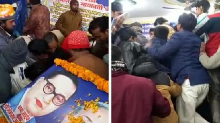 संभल: मायावती के बर्थडे केक को लेकर मची लूट, एक-दूसरे पर गिरे, खूब हुई छीना झपटी, देखें UP Tak