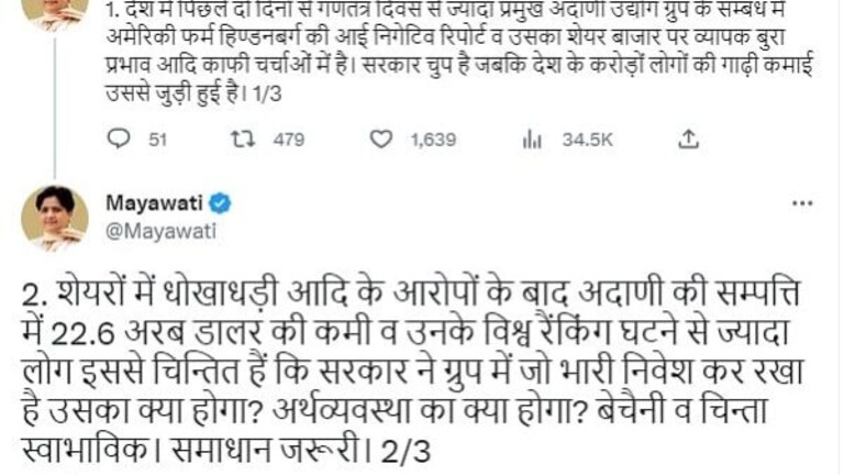 अडाणी समूह पर हिंडनबर्ग की रिपोर्ट पर मायावती बोलीं- सरकार चुप है, जबकि देश के लोगों… UP Tak