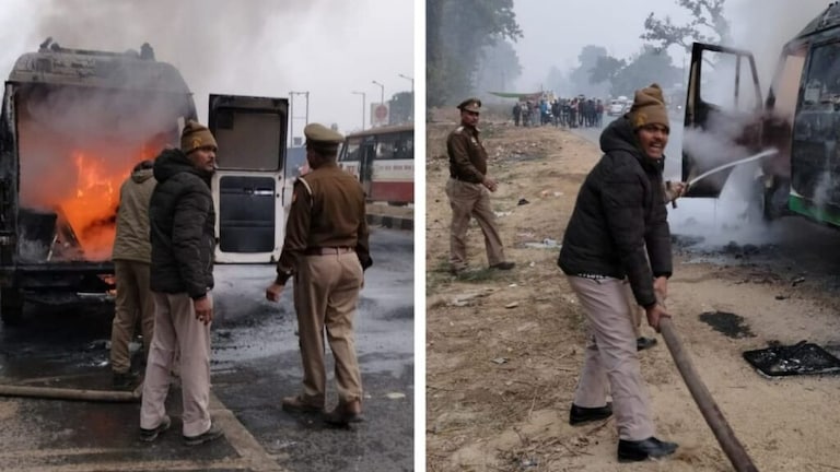 गोरखपुर: चलती एंबुलेंस में अचानक लगी आग, ड्राइवर और असिस्टेंट ने ऐसे बचाई अपनी जान UP Tak