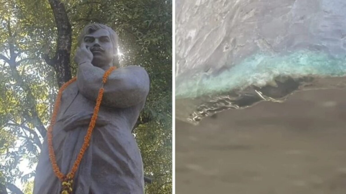 प्रयागराज: आजाद पार्क में लगी चंद्रशेखर आजाद की प्रतिमा से टपक रहा पानी, लोग हैरान, जानें UP Tak