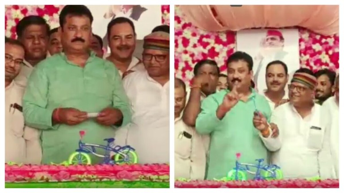 अखिलेश यादव के बर्थ-डे पर केक काट रहे थे सपा कार्यकर्ता, चाकू नहीं मिला तो यूं काट दिया UP Tak
