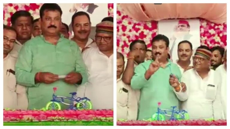 अखिलेश यादव के बर्थ-डे पर केक काट रहे थे सपा कार्यकर्ता, चाकू नहीं मिला तो यूं काट दिया UP Tak