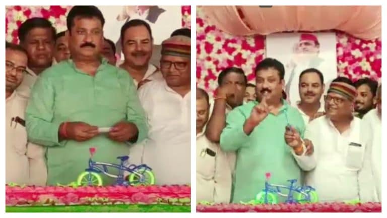 अखिलेश यादव के बर्थ-डे पर केक काट रहे थे सपा कार्यकर्ता, चाकू नहीं मिला तो यूं काट दिया UP Tak