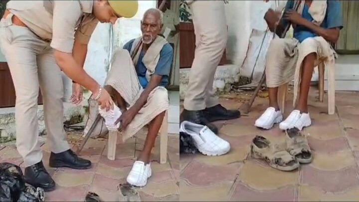 कानपुर: फरियाद लेकर आए बुजुर्ग के फटे जूतों को देखकर सिपाही ने खरीद लाए नए जूते, अपने हाथों से पहनाया UP Tak