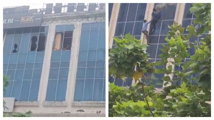 ग्रेटर नोएडा के गैलेक्सी प्लाजा में लगी भयंकर आग, शीशा तोड़ तीसरी मंजिल से कूदे लोग, देखें Video UP Tak