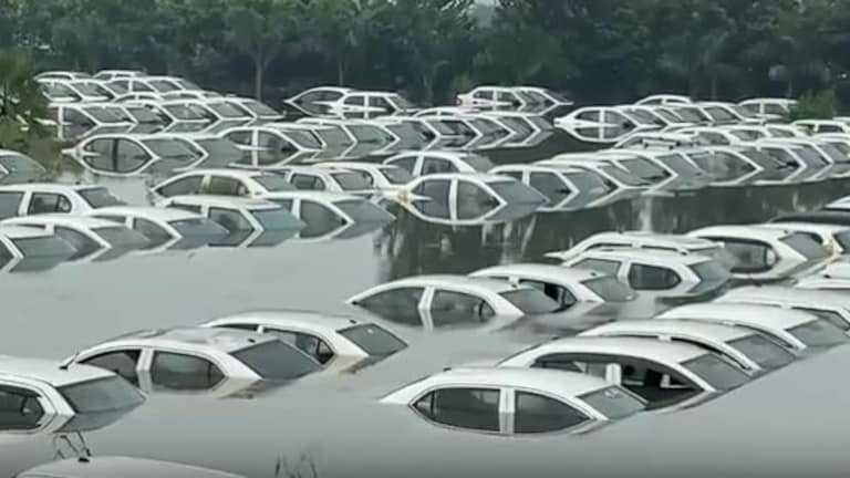 नोएडा में हिंडन नदी ने कर दिया ये हाल, देखिए सैकड़ों गाड़ियां पानी में कैसे समाईं UP Tak